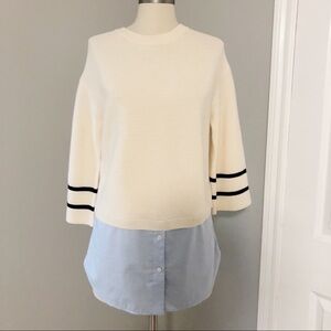 St. John  Wool and Cotton Layered Sweater button down shirt sz P / XS cream blue